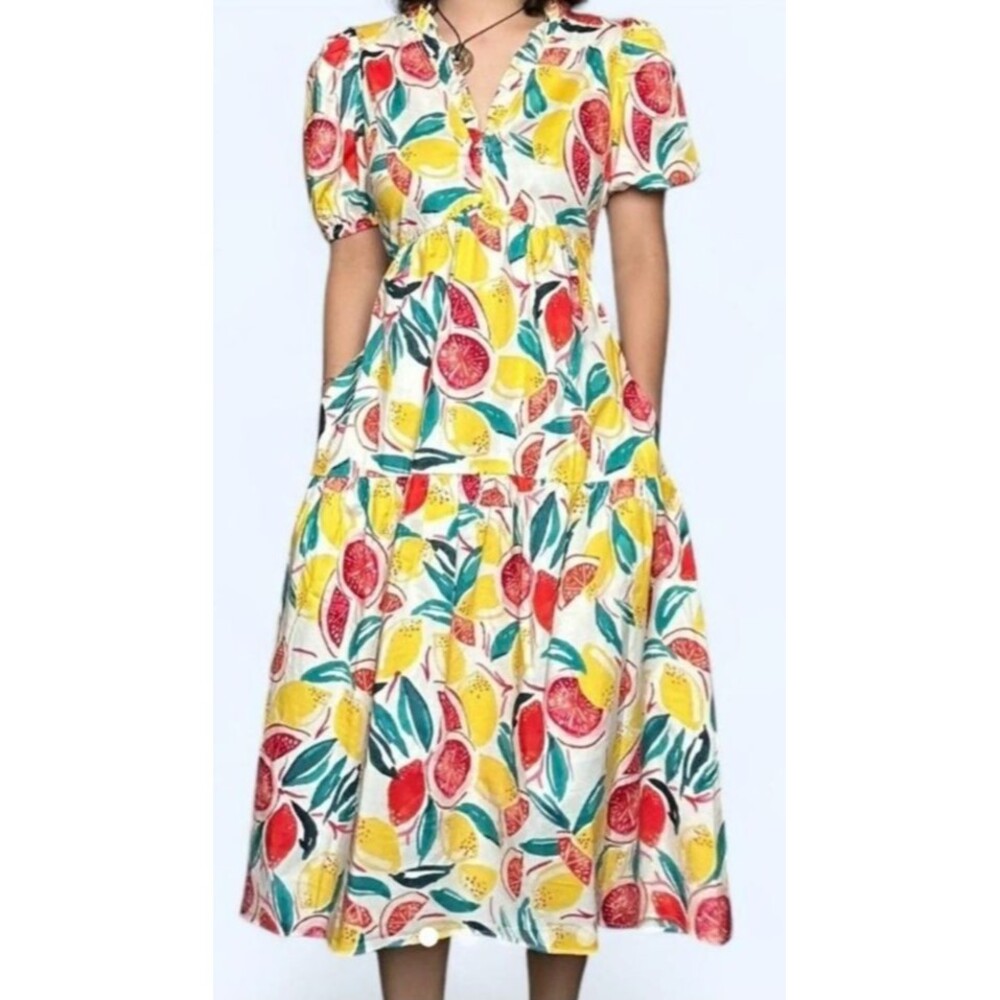 Donna Morgan Citrus Print Midi Dress Size 2 Cottagecore